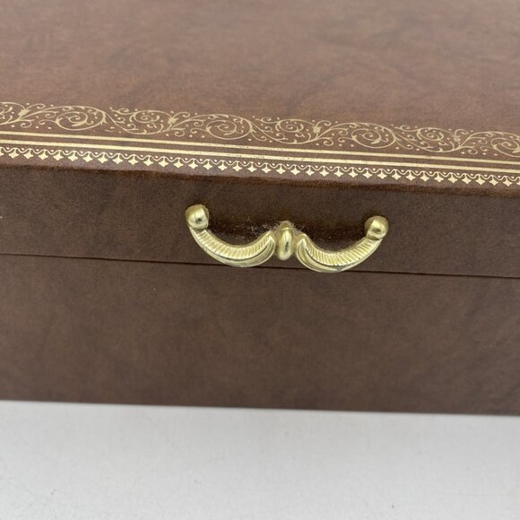 Vintage Mele Jewelry Box Multi Level Tiered Velvet Brown Tan MCM - Picture 7 of 13